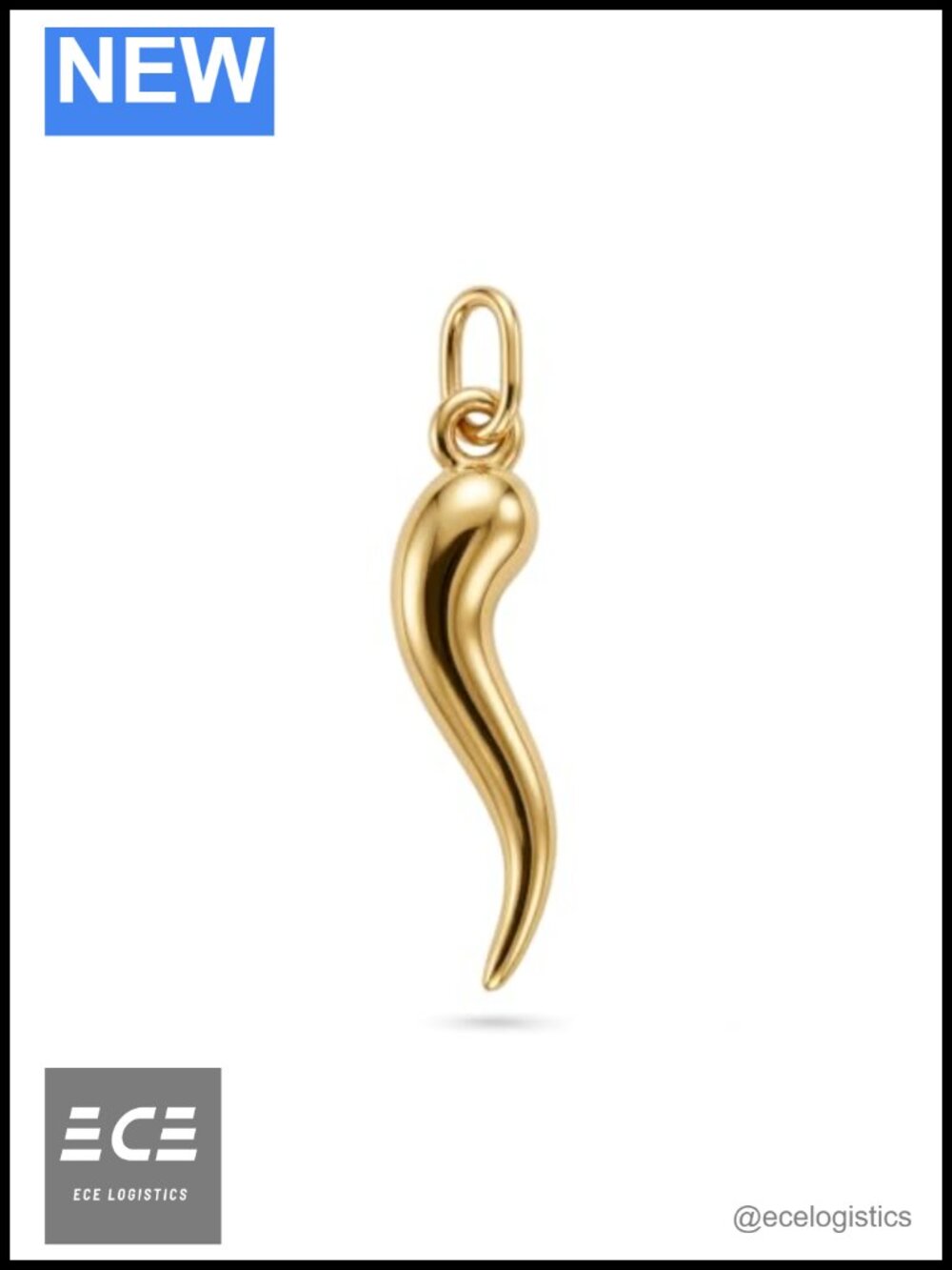 10K Solid Gold Italian Horn Charm Cornicello Pendant Dangle
